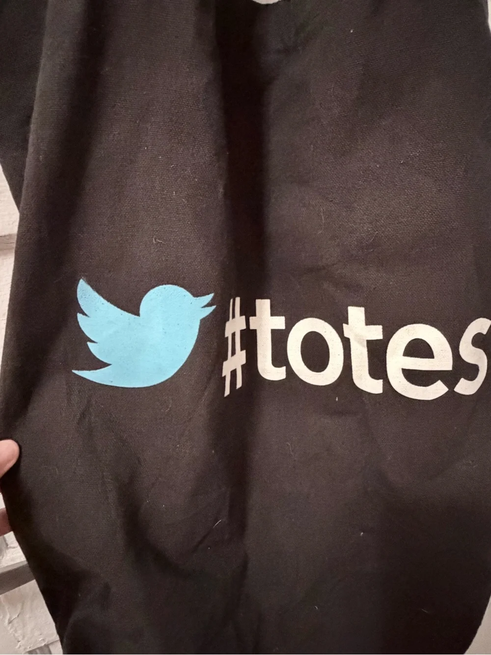 Twitter #totes Black Canvas Tote Bag with Blue Bird Logo